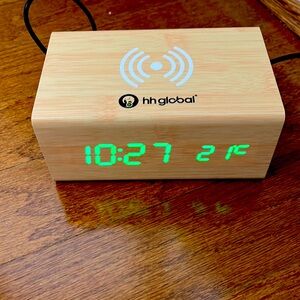 Wooden bluetooth speaker, digital alarm clock, wireless charger